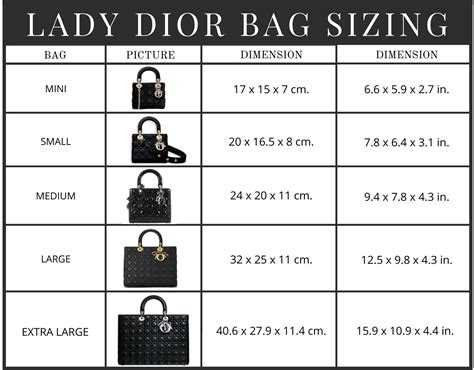 lady dior bag size chart